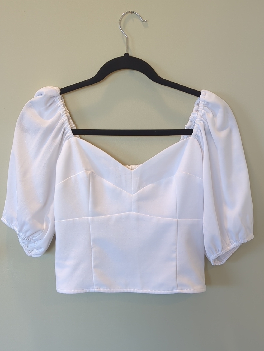 Abercrombie & Fitch White Sweetheart Puff-Sleeve Crop Top